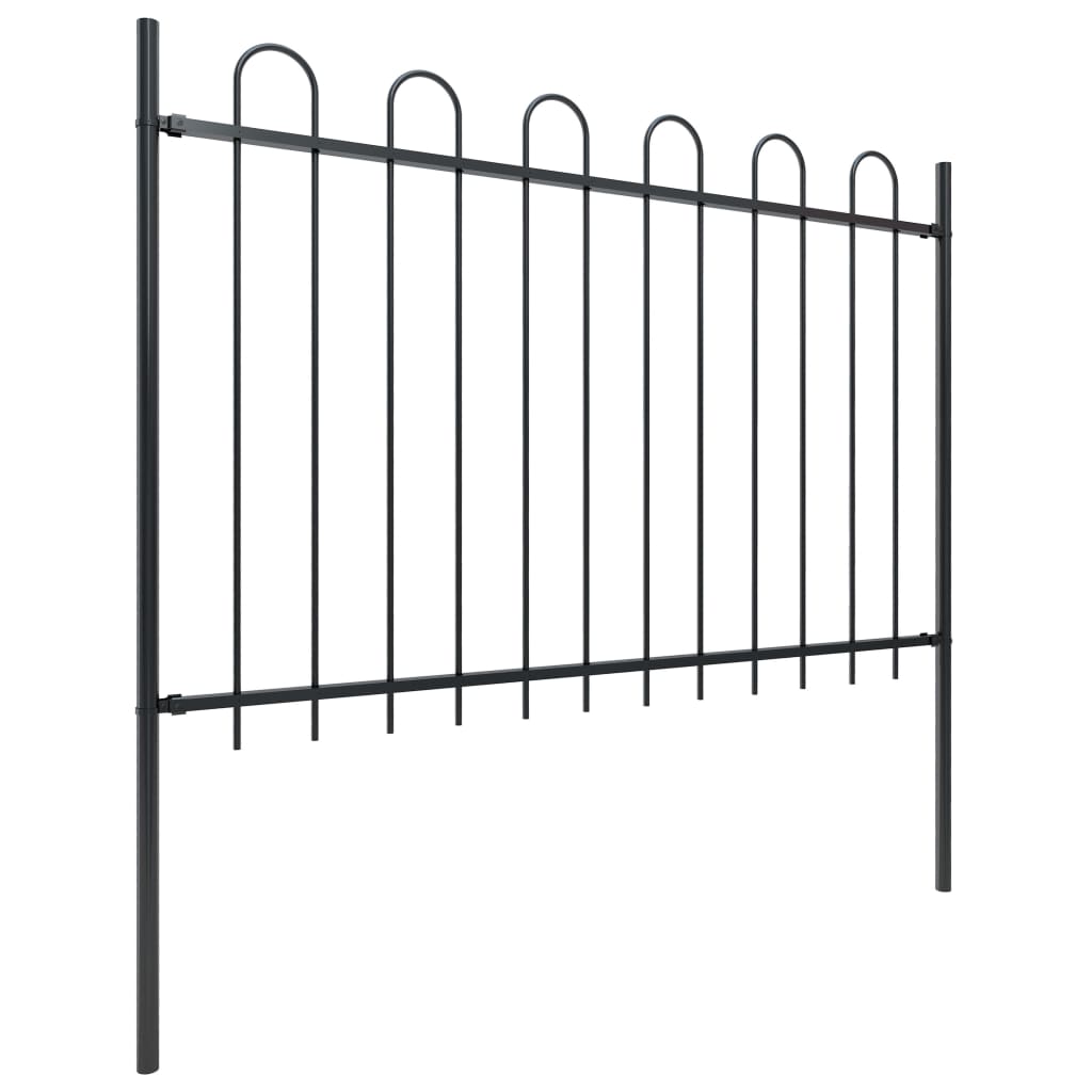 vidaXL Garden Fence with Hoop Top Steel 3.4x1.2 m Black