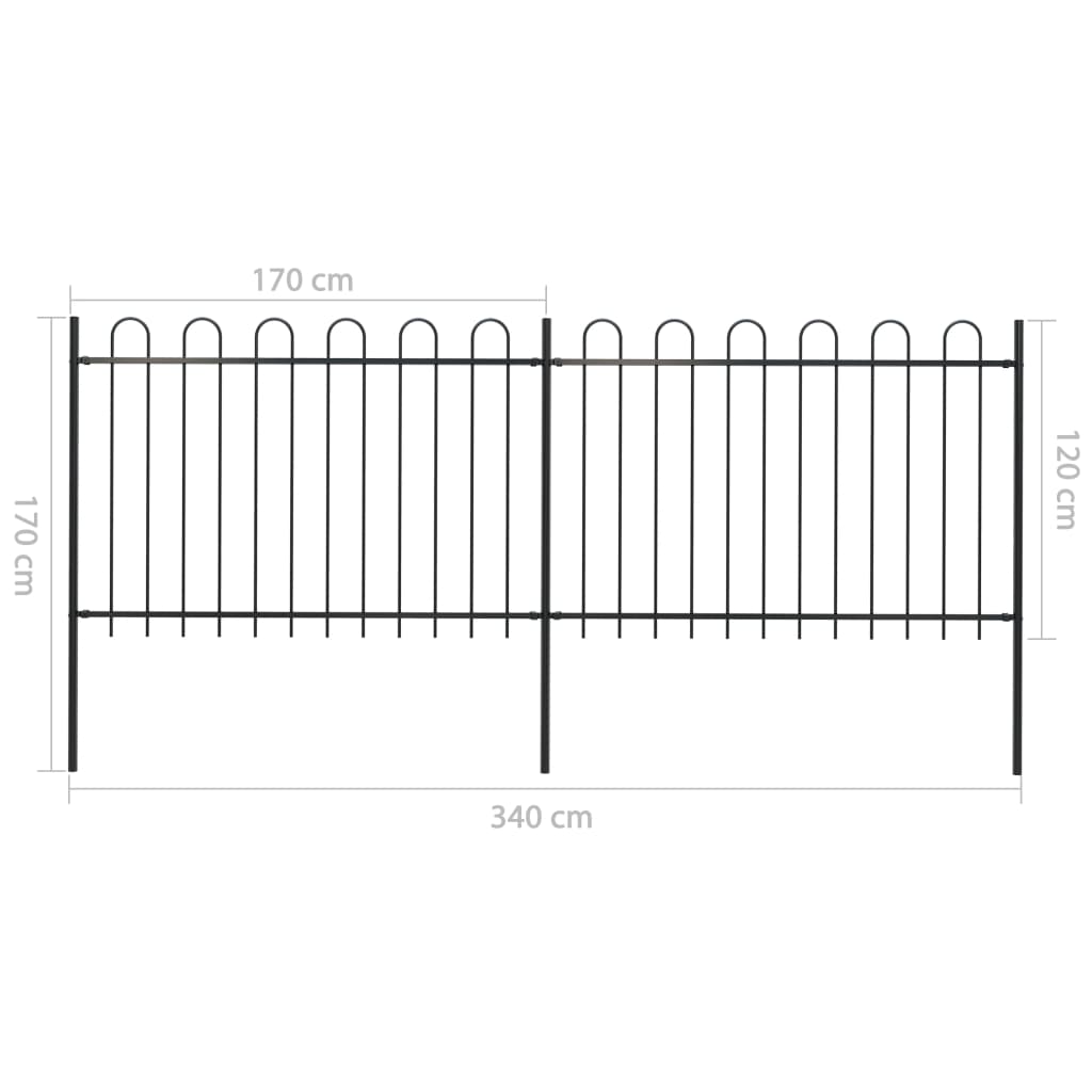 vidaXL Garden Fence with Hoop Top Steel 3.4x1.2 m Black