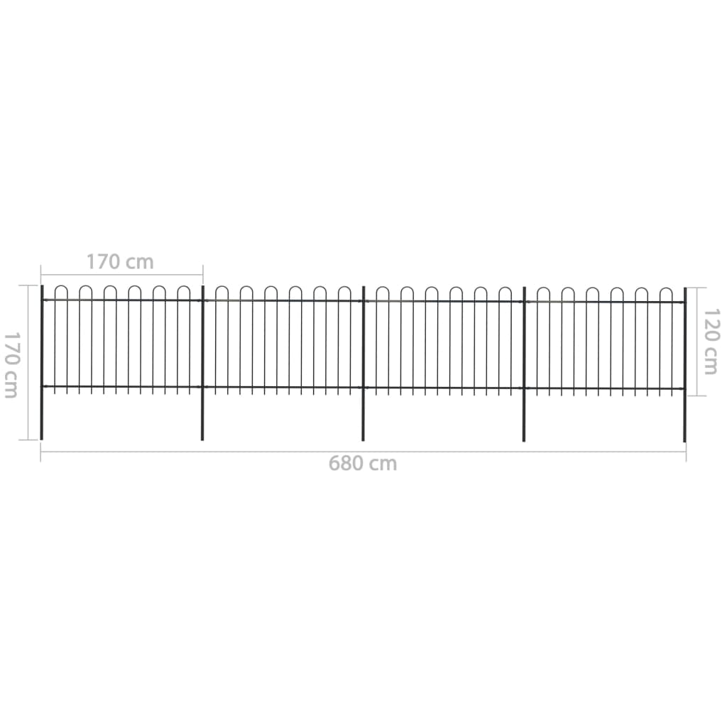 vidaXL Garden Fence with Hoop Top Steel 6.8x1.2 m Black