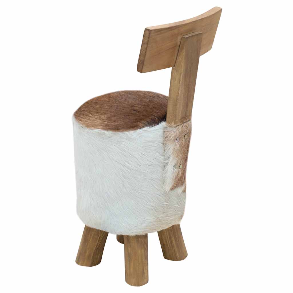 285206 vidaXL Stool Goatskin Leather and Solid Teak Wood