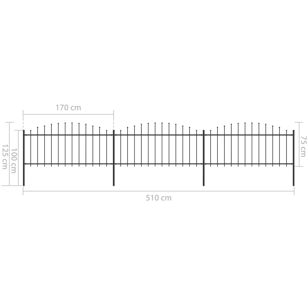 vidaXL Garden Fence with Spear Top Steel (0.5-0.75)x5.1 m Black