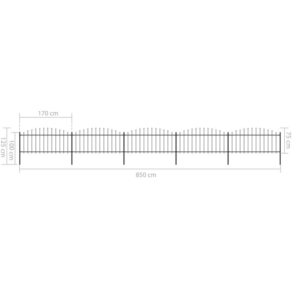 vidaXL Garden Fence with Spear Top Steel (0.5-0.75)x8.5 m Black