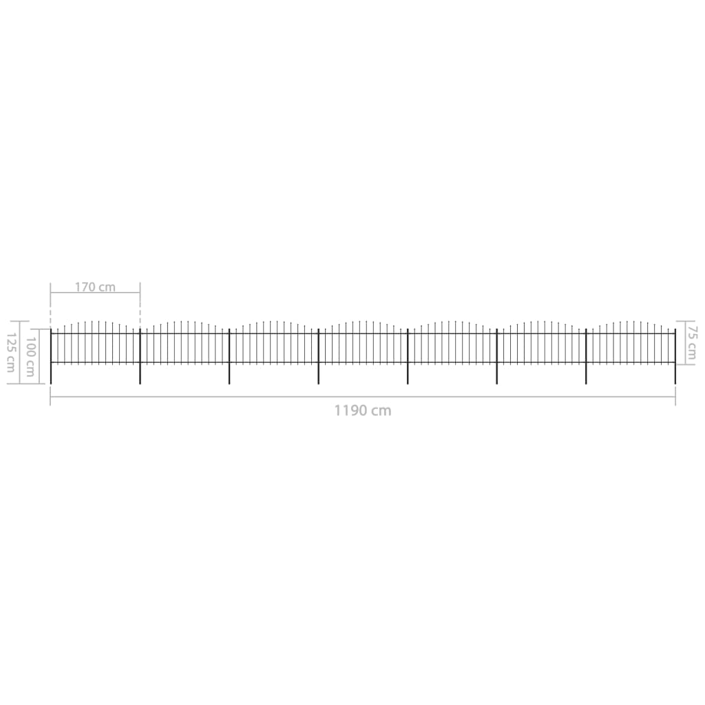 vidaXL Garden Fence with Spear Top Steel (0.5-0.75)x11.9 m Black