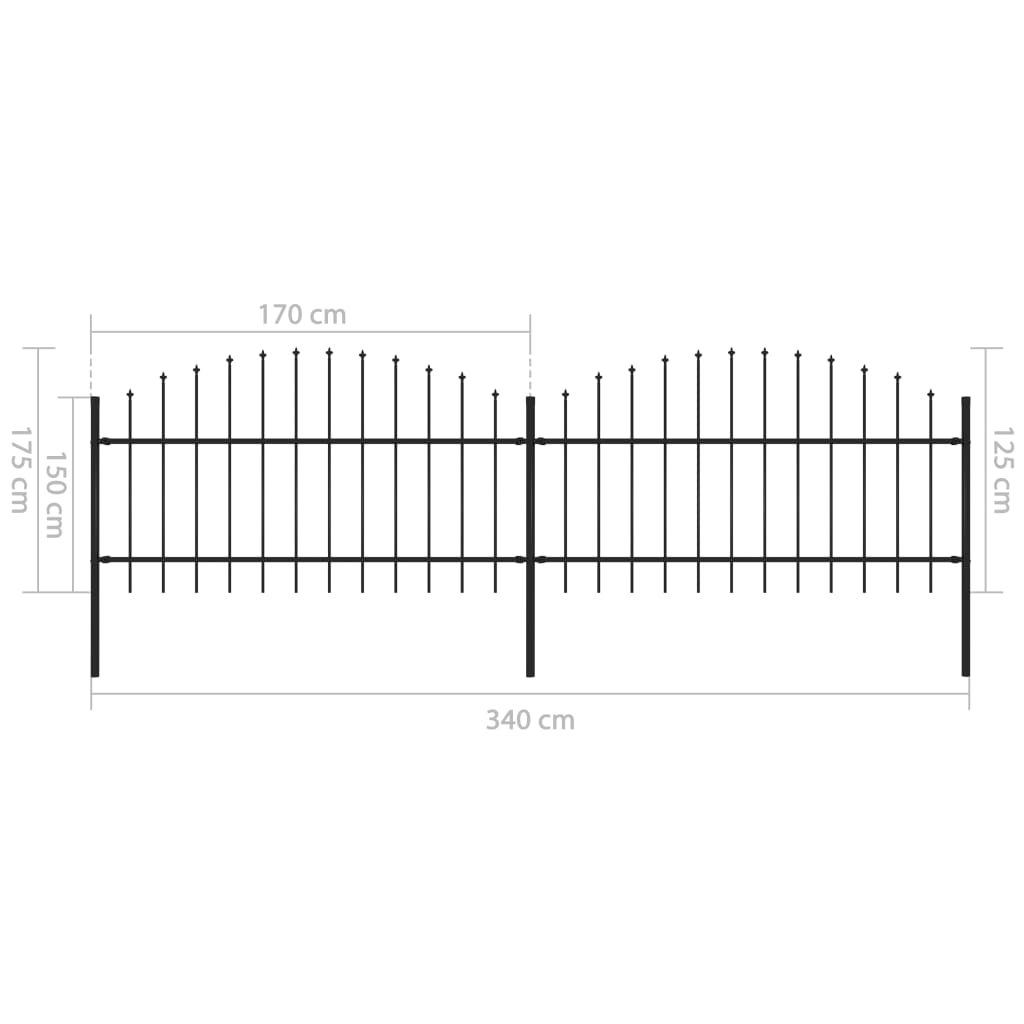 vidaXL Garden Fence with Spear Top Steel (1-1.25)x3.4 m Black