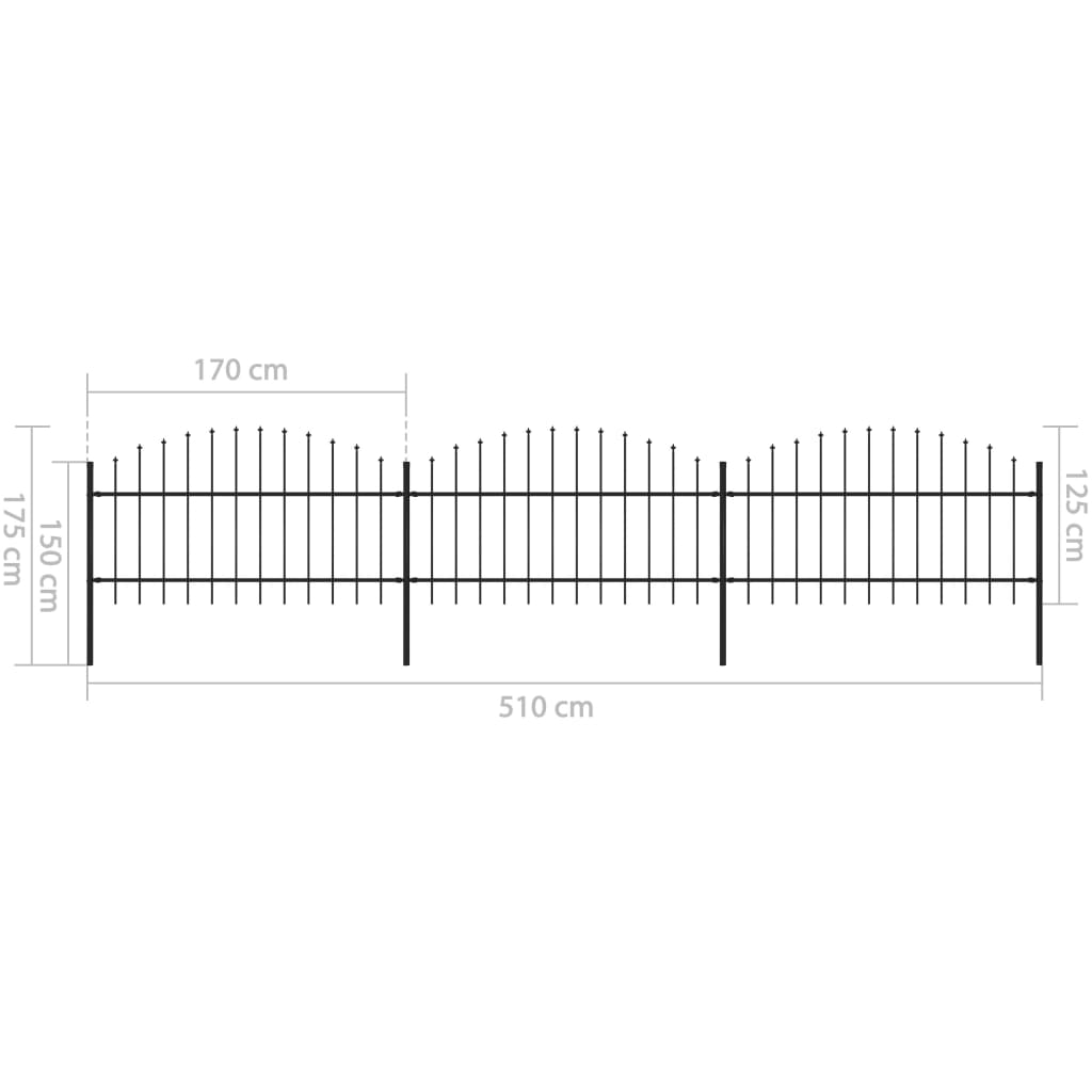 vidaXL Garden Fence with Spear Top Steel (1-1.25)x5.1 m Black