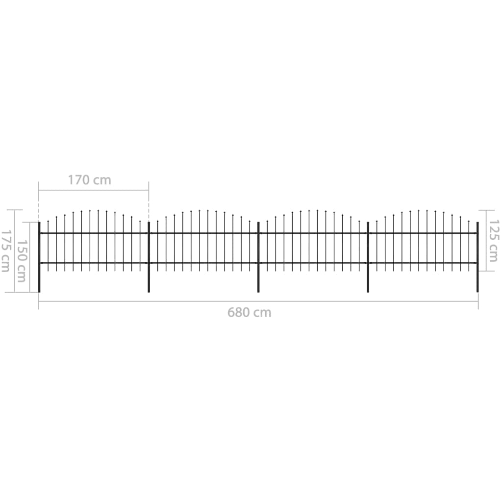 vidaXL Garden Fence with Spear Top Steel (1-1.25)x6.8 m Black