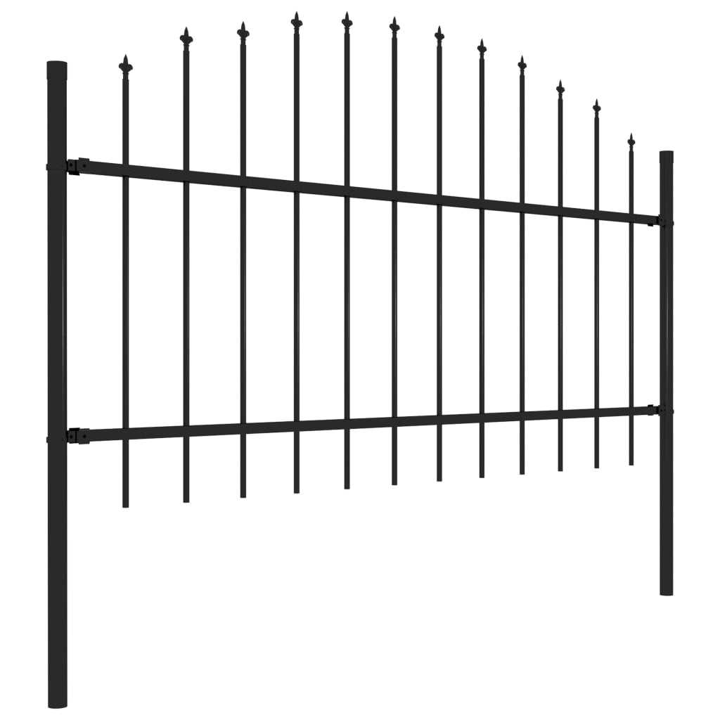 vidaXL Garden Fence with Spear Top Steel (1-1.25)x10.2 m Black