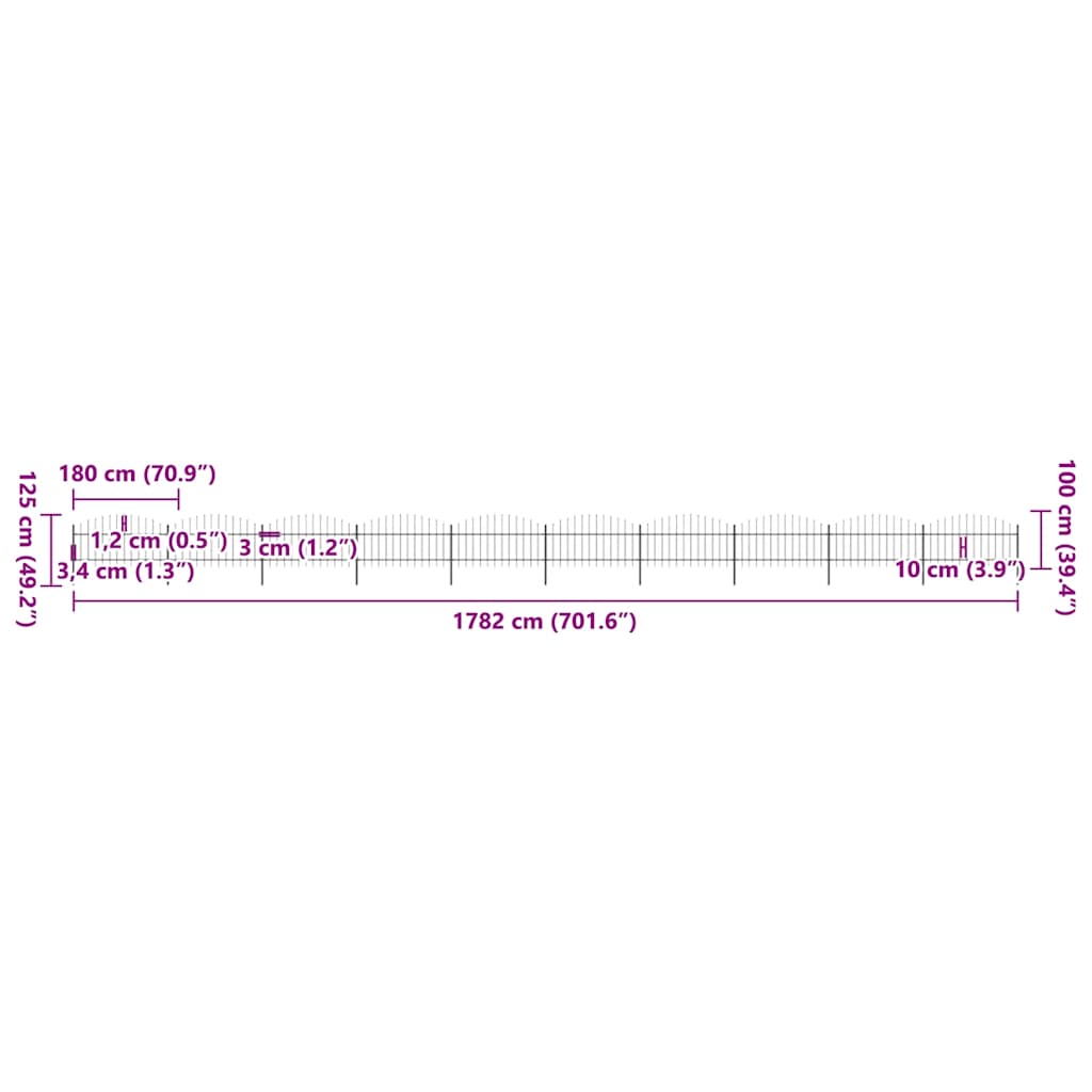 Garden Fence with Spear Top Steel 1781.5x125 cm Black