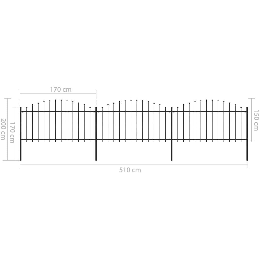 vidaXL Garden Fence with Spear Top Steel (1.25-1.5)x5.1 m Black