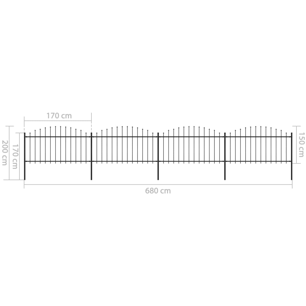 vidaXL Garden Fence with Spear Top Steel (1.25-1.5)x6.8 m Black