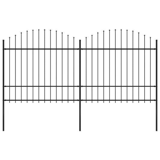 vidaXL Garden Fence with Spear Top Steel (1.5-1.75)x3.4 m Black