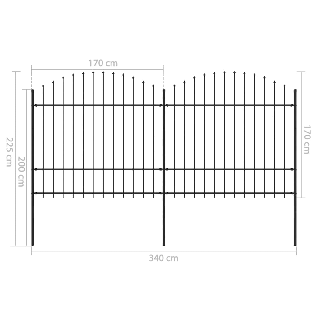 vidaXL Garden Fence with Spear Top Steel (1.5-1.75)x3.4 m Black