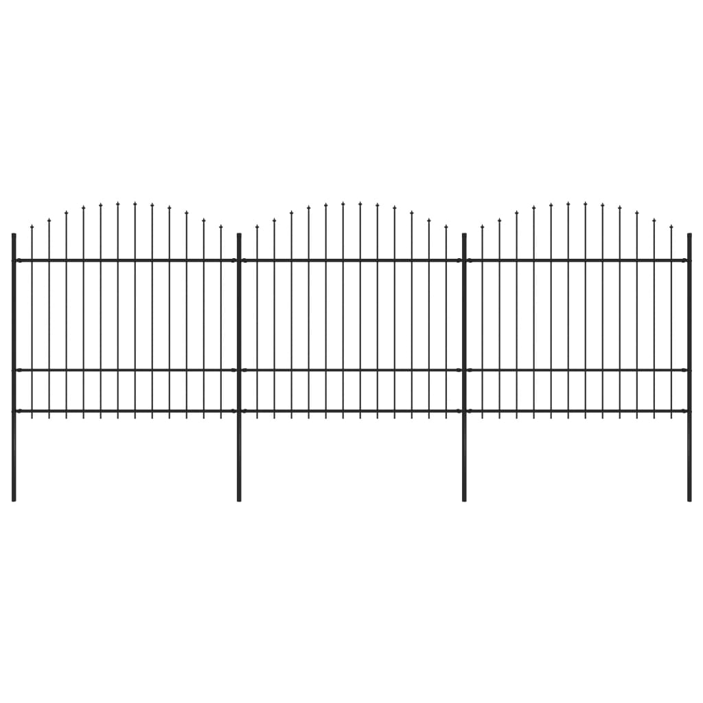 vidaXL Garden Fence with Spear Top Steel (1.5-1.75)x5.1 m Black