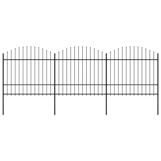 vidaXL Garden Fence with Spear Top Steel (1.5-1.75)x5.1 m Black