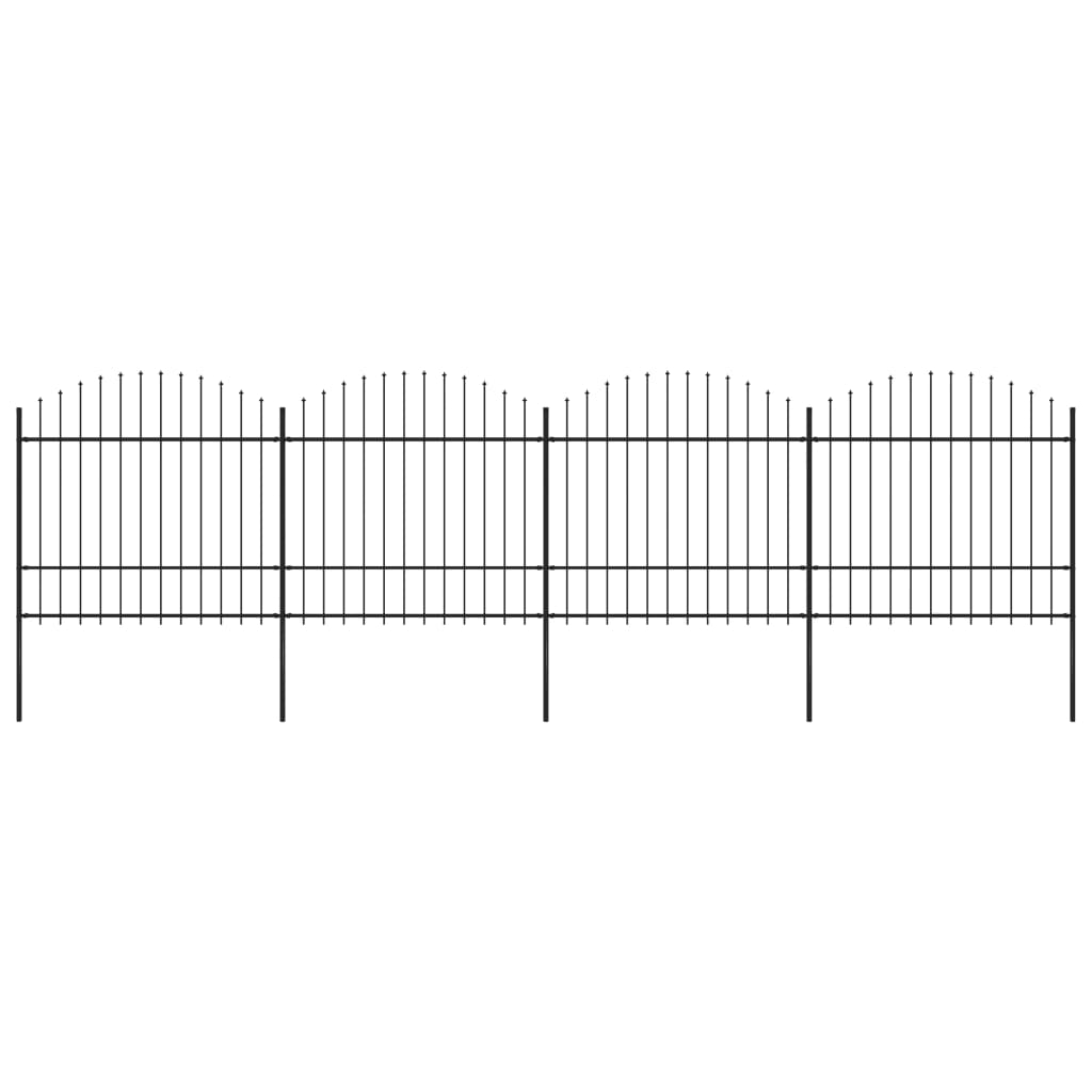 vidaXL Garden Fence with Spear Top Steel (1.5-1.75)x6.8 m Black