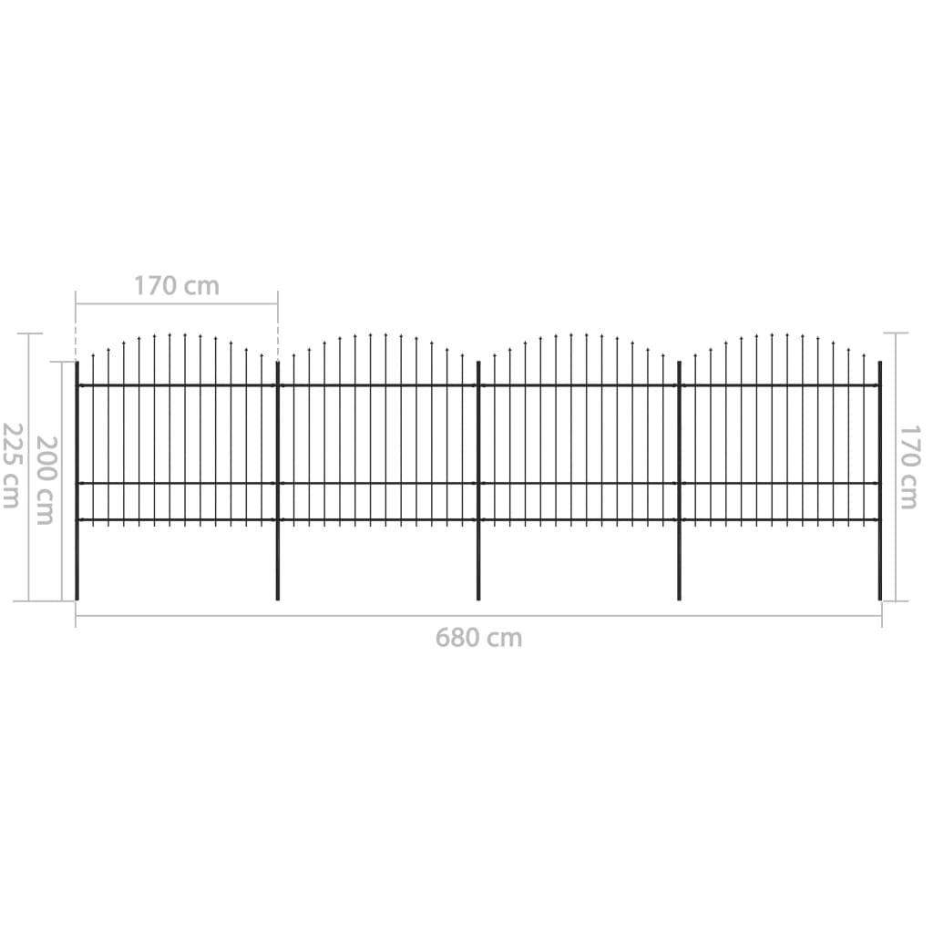 vidaXL Garden Fence with Spear Top Steel (1.5-1.75)x6.8 m Black