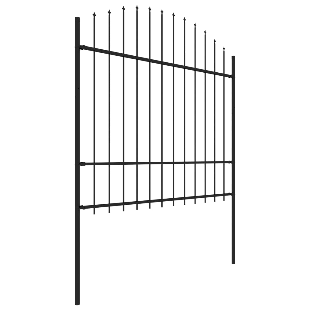 vidaXL Garden Fence with Spear Top Steel (1.5-1.75)x10.2 m Black