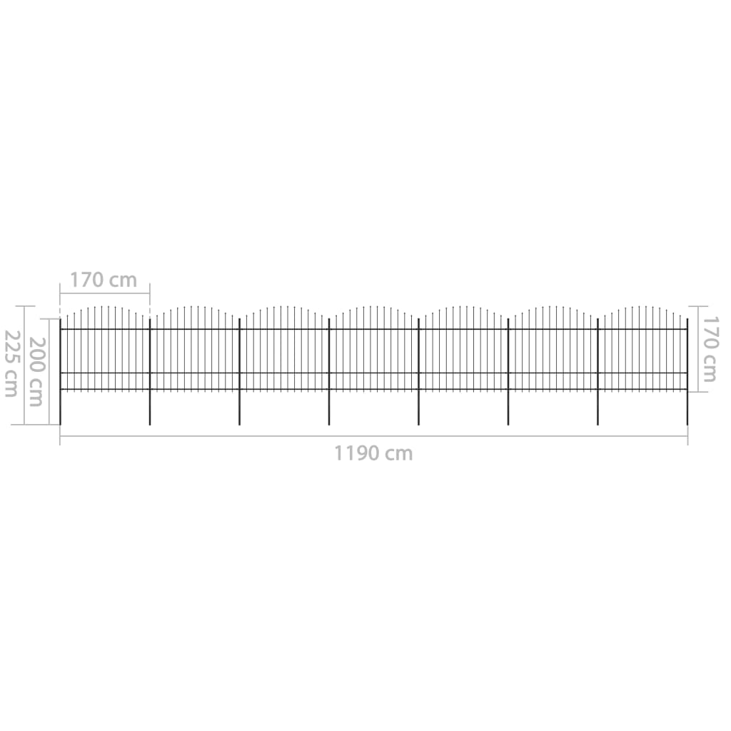 vidaXL Garden Fence with Spear Top Steel (1.5-1.75)x11.9 m Black