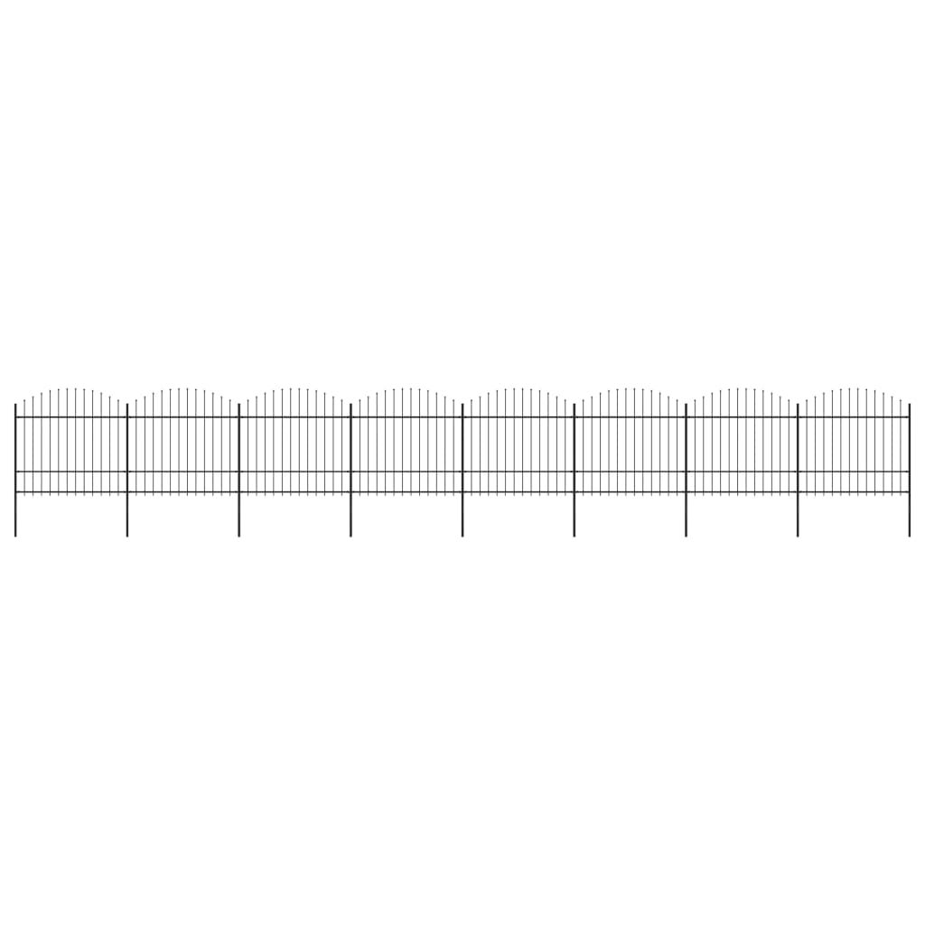 vidaXL Garden Fence with Spear Top Steel (1.5-1.75)x13.6 m Black