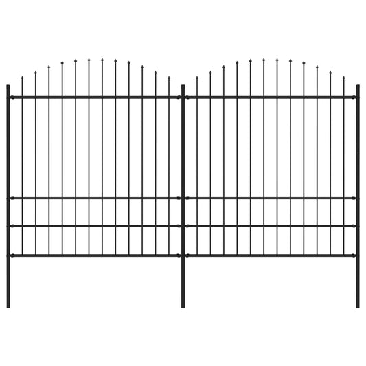 vidaXL Garden Fence with Spear Top Steel (1.75-2)x3.4 m Black