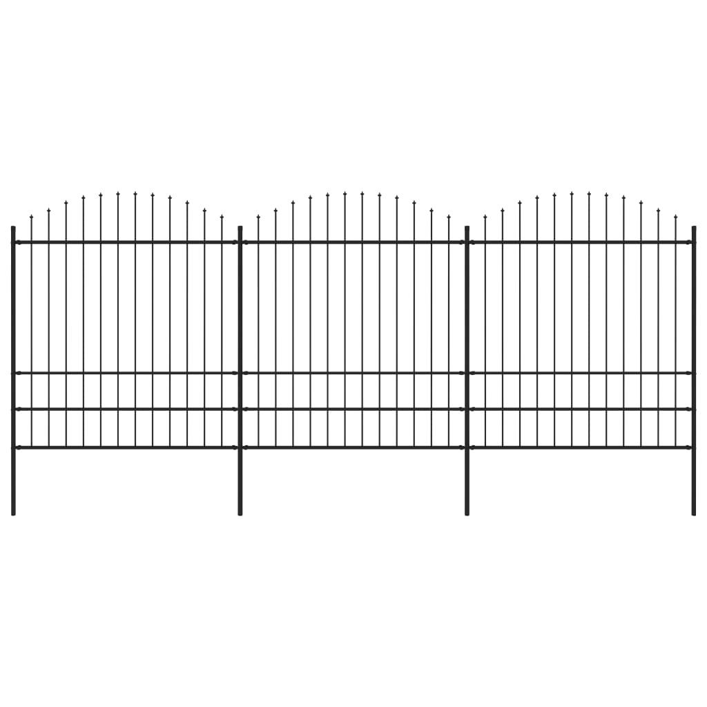 vidaXL Garden Fence with Spear Top Steel (1.75-2)x5.1 m Black