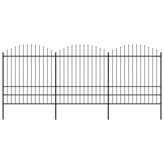 vidaXL Garden Fence with Spear Top Steel (1.75-2)x5.1 m Black