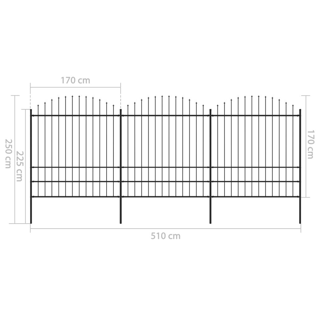 vidaXL Garden Fence with Spear Top Steel (1.75-2)x5.1 m Black