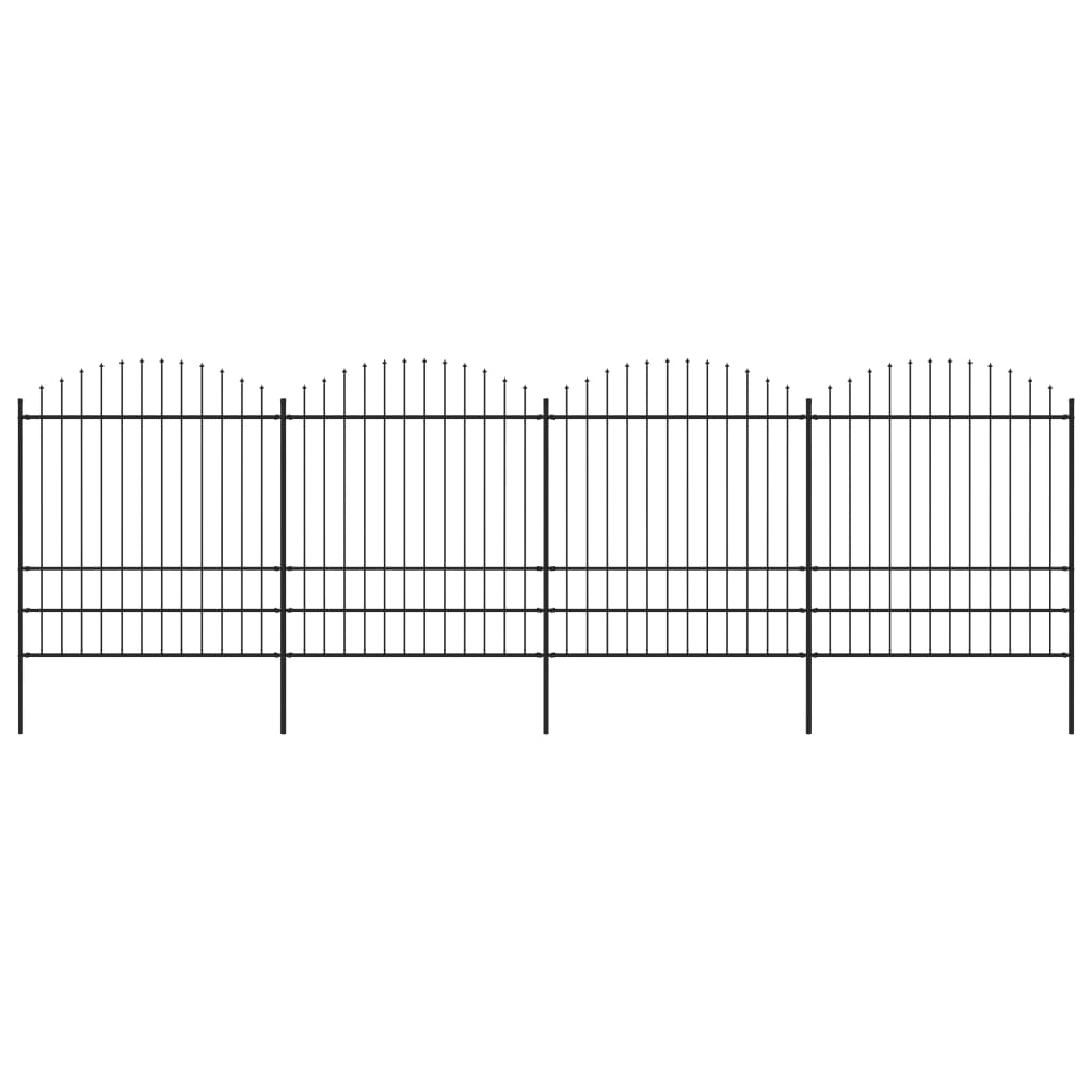 vidaXL Garden Fence with Spear Top Steel (1.75-2)x6.8 m Black