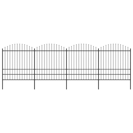 vidaXL Garden Fence with Spear Top Steel (1.75-2)x6.8 m Black