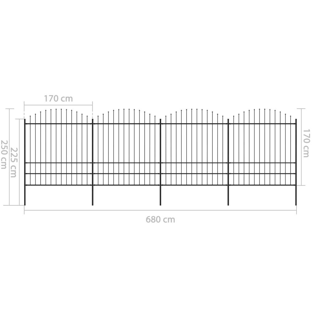 vidaXL Garden Fence with Spear Top Steel (1.75-2)x6.8 m Black