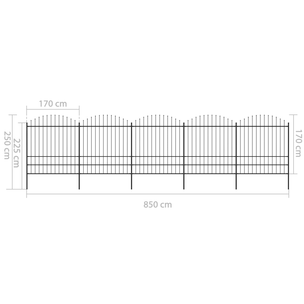 vidaXL Garden Fence with Spear Top Steel (1.75-2)x8.5 m Black