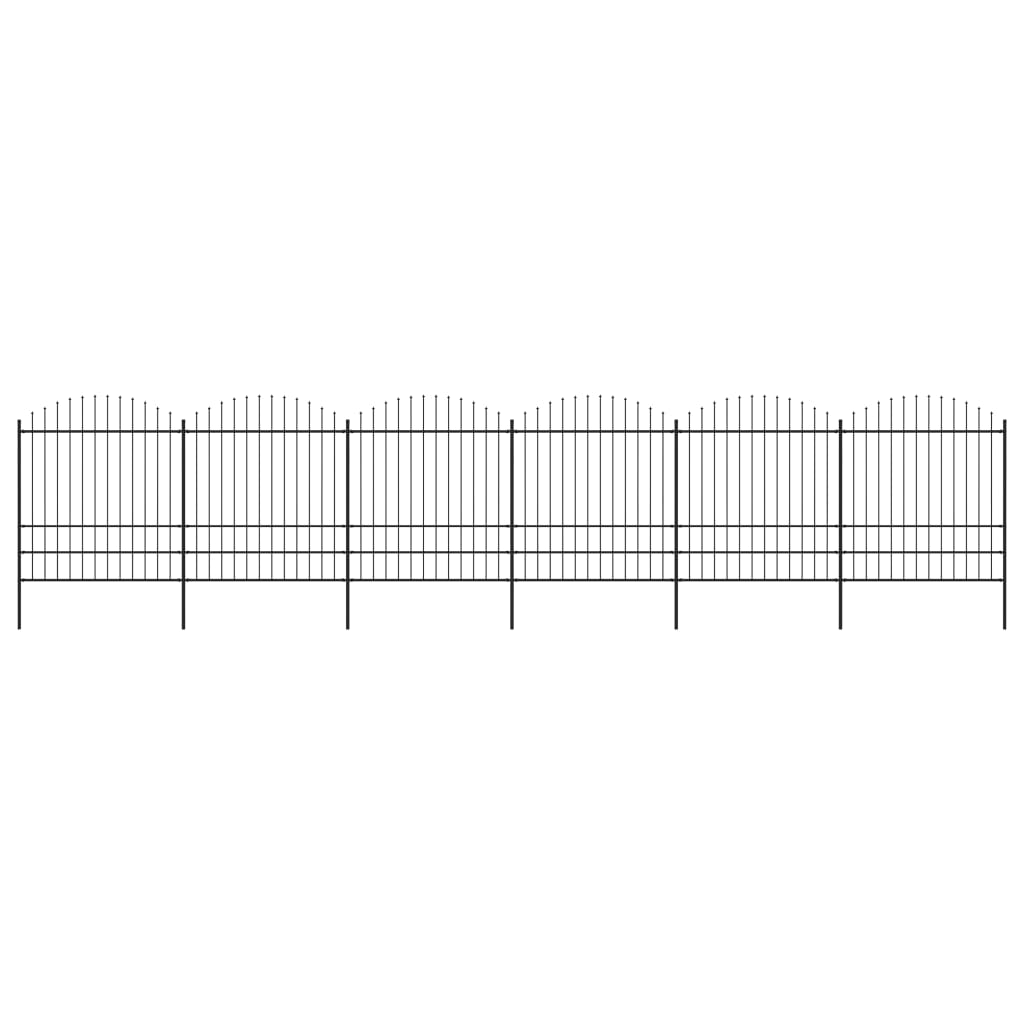 vidaXL Garden Fence with Spear Top Steel (1.75-2)x10.2 m Black