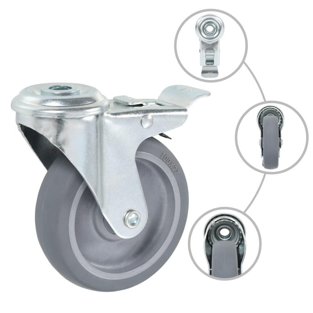8 pcs Bolt Hole Swivel Casters 100 mm
