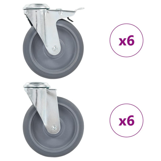12 pcs Bolt Hole Swivel Casters 125 mm