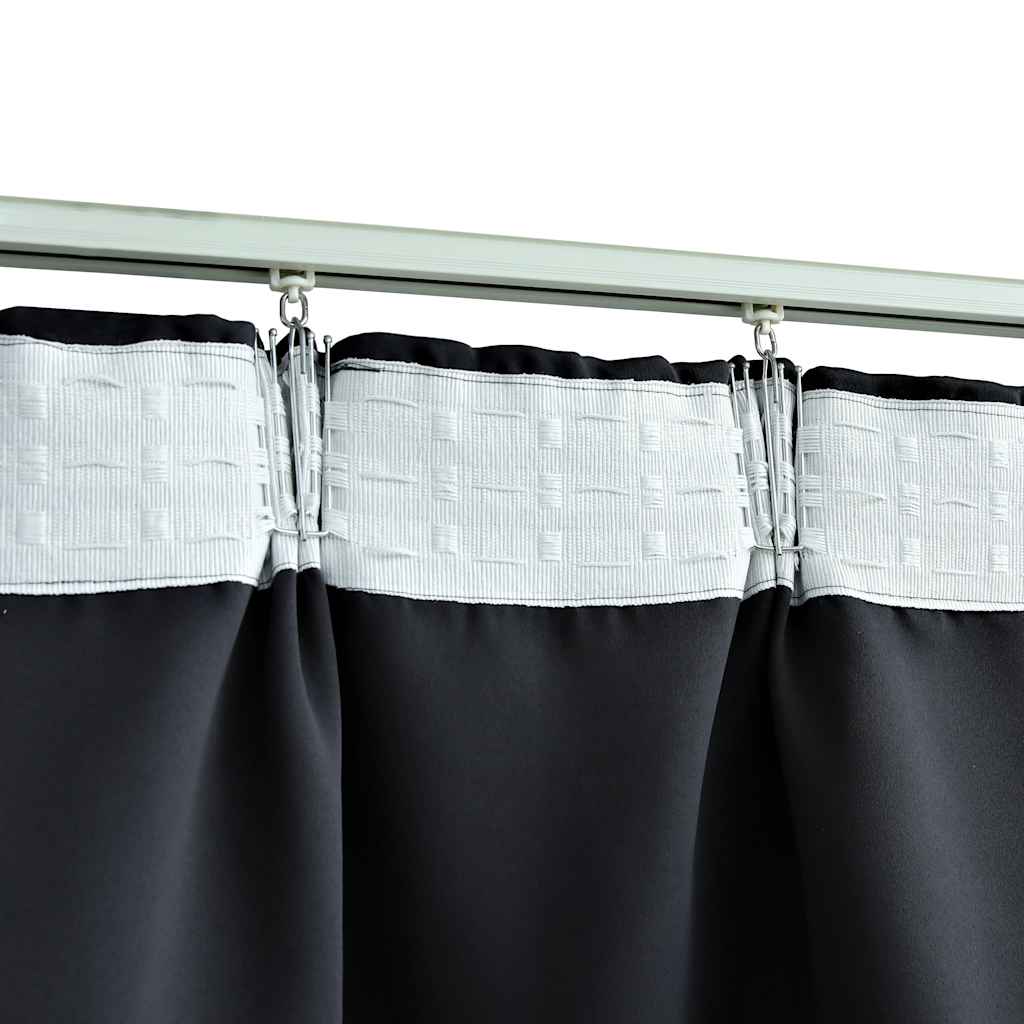 Blackout Curtains with Hooks 2 pcs Black 140x245 cm