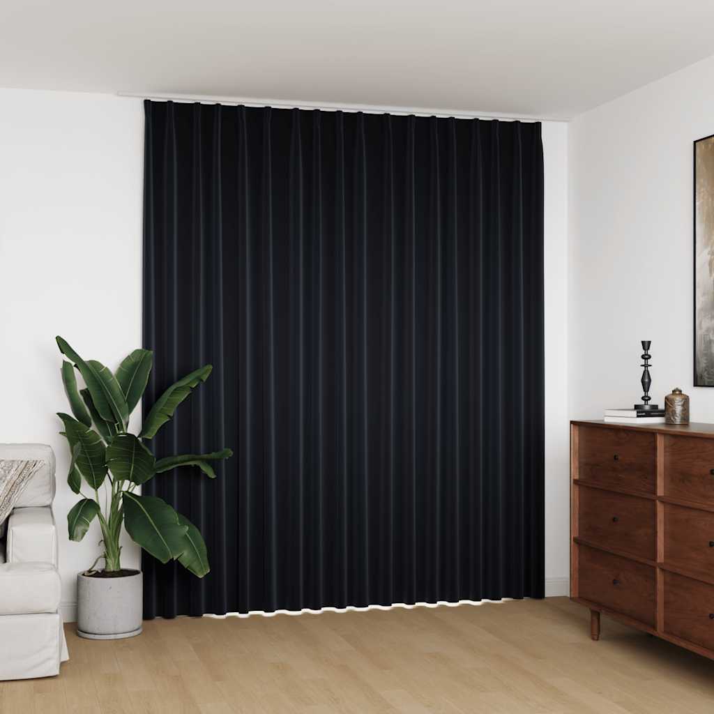 Blackout Curtain with Hooks Black 290x245 cm