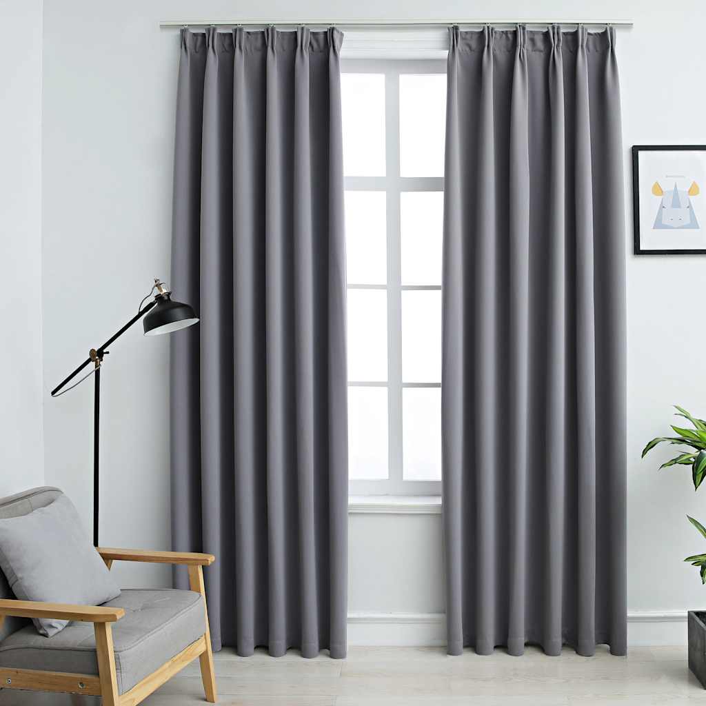 Blackout Curtains with Hooks 2 pcs Grey 140x175 cm