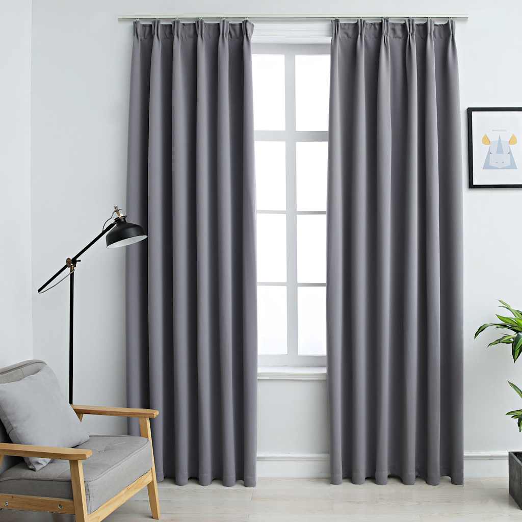 Blackout Curtains with Hooks 2 pcs Grey 140x225 cm