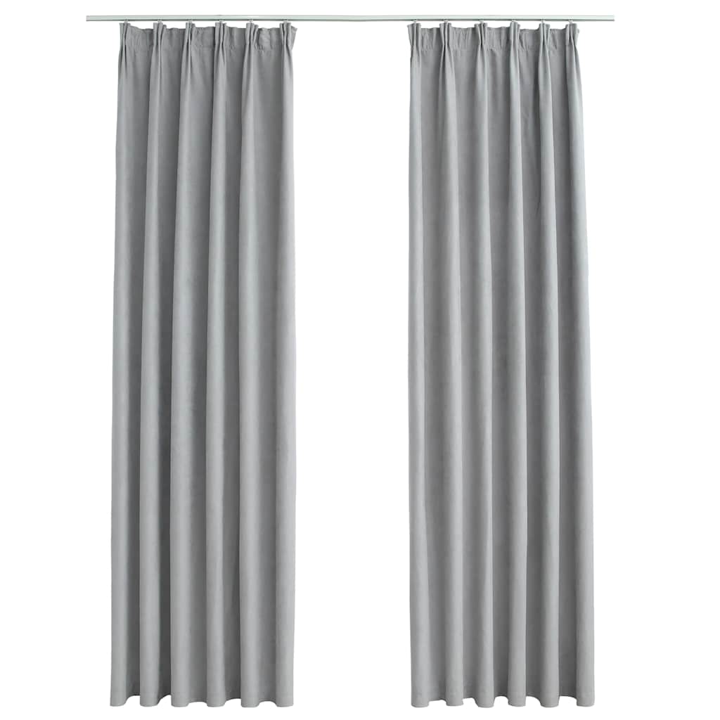 Blackout Curtains with Hooks 2 pcs Grey 140x175 cm