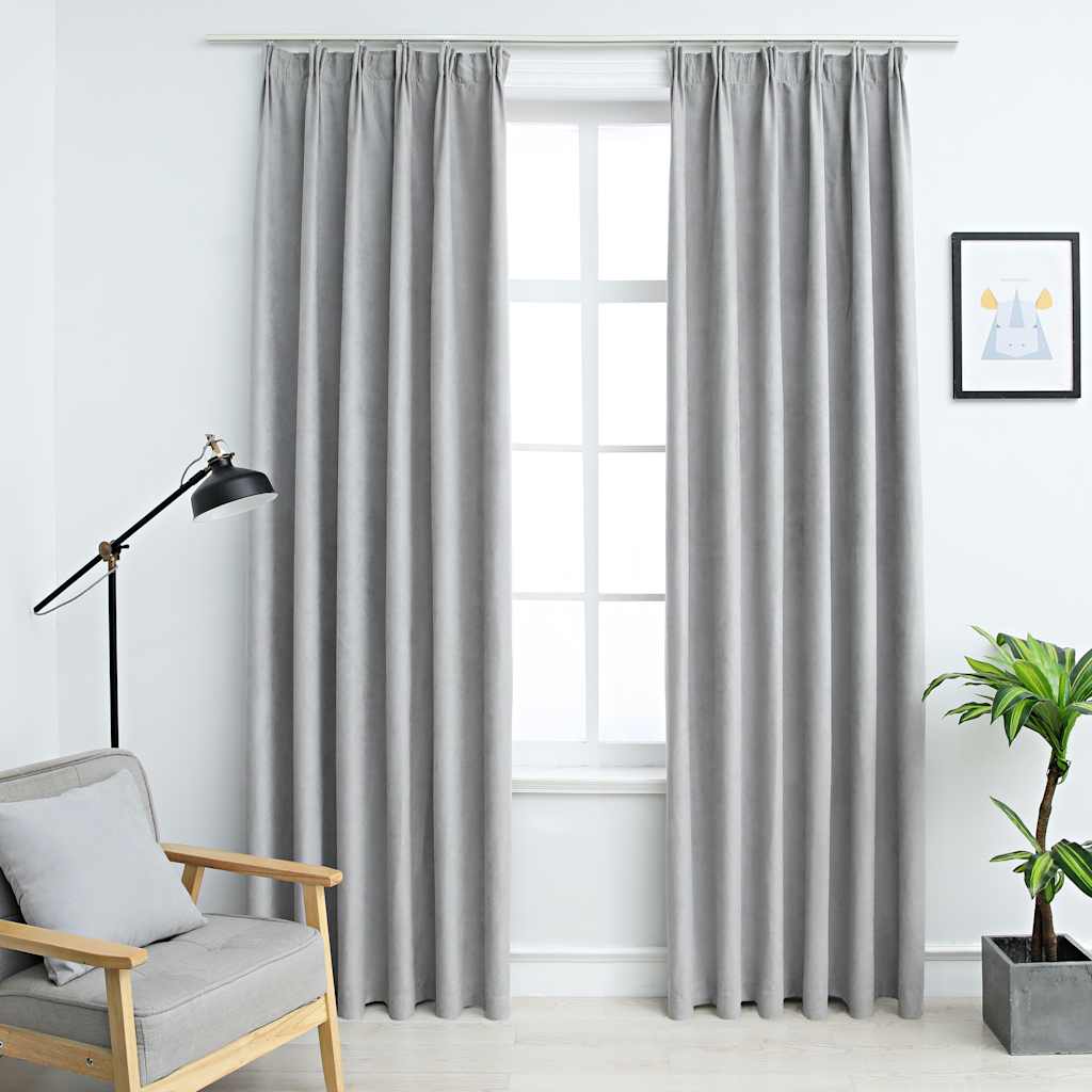 Blackout Curtains with Hooks 2 pcs Grey 140x175 cm