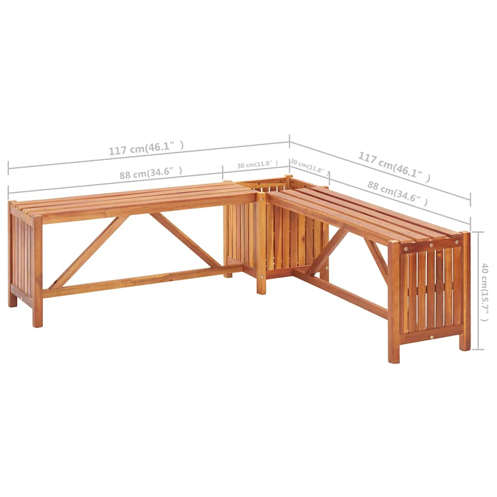 Banc d'angle de jardin avec jardinière 117x117x40cm Bois d'acacia massif