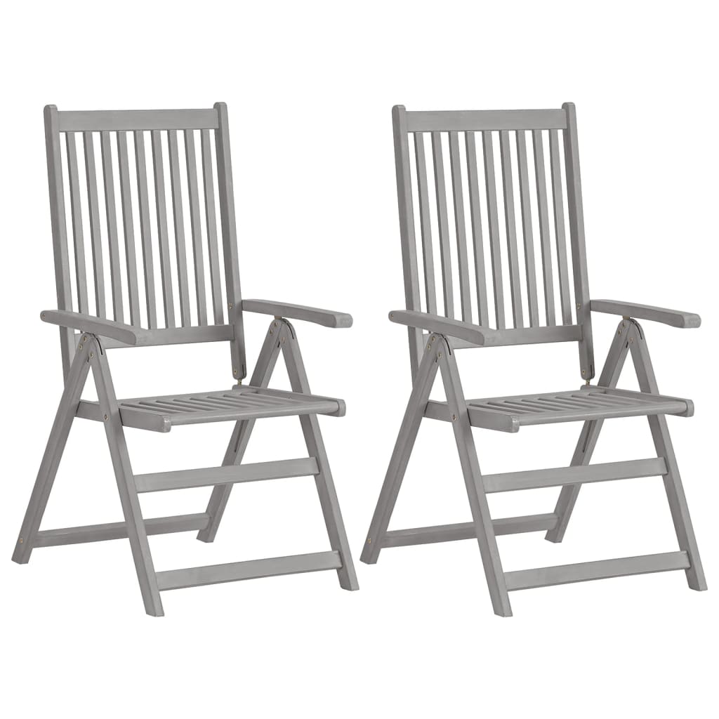 Garden Chair | Set of 2 | Grey | Solid Acacia Wood | Standard | Foldable