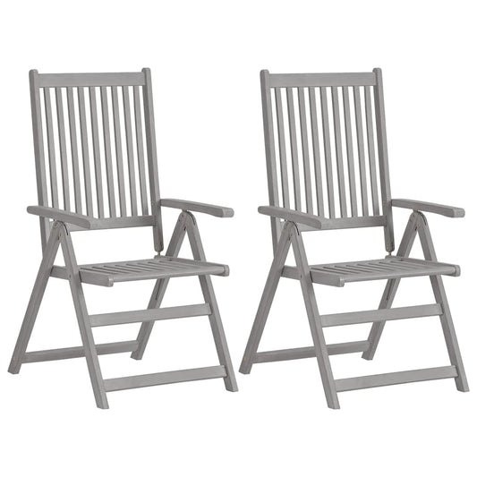 Reclining Folding Chairs 2 pcs Grey Solid Acacia Wood