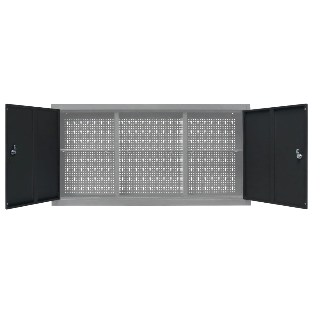 vidaXL Wall Mounted Tool Cabinet Industrial Style Metal Grey and Black