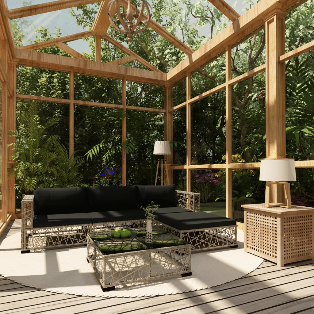 Garden Lounge Set | Grey | PE Rattan, Powder-Coated Steel, Tempered Glass
