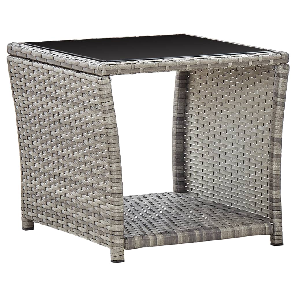 46068 vidaXL Coffee Table Grey 45x45x40 cm Poly Rattan and Glass