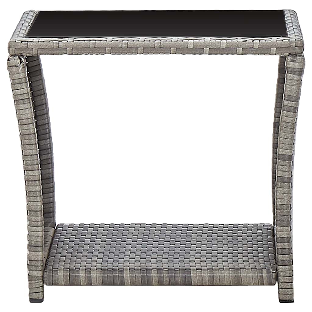 46068 vidaXL Coffee Table Grey 45x45x40 cm Poly Rattan and Glass