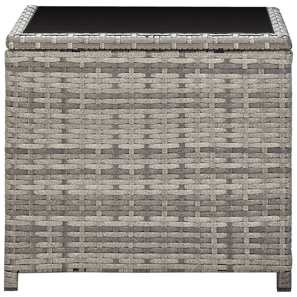 46068 vidaXL Coffee Table Grey 45x45x40 cm Poly Rattan and Glass