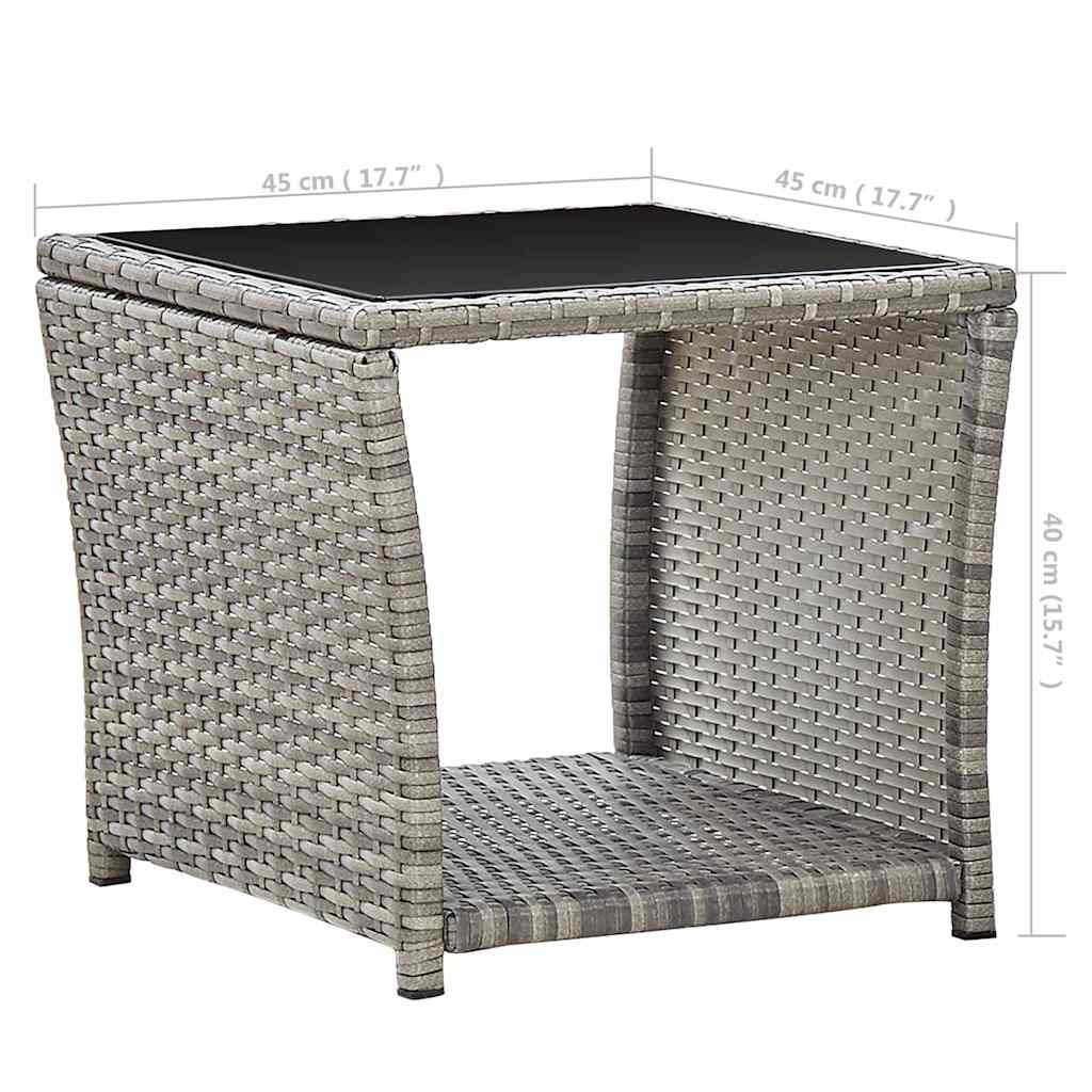 46068 vidaXL Coffee Table Grey 45x45x40 cm Poly Rattan and Glass