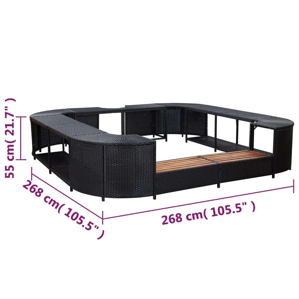 vidaXL Square Spa Surround Black 268 x 268 x 55 cm Poly Rattan